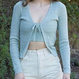 NWOT John Galt Pale Green Greta Pointelle Tie Front Top